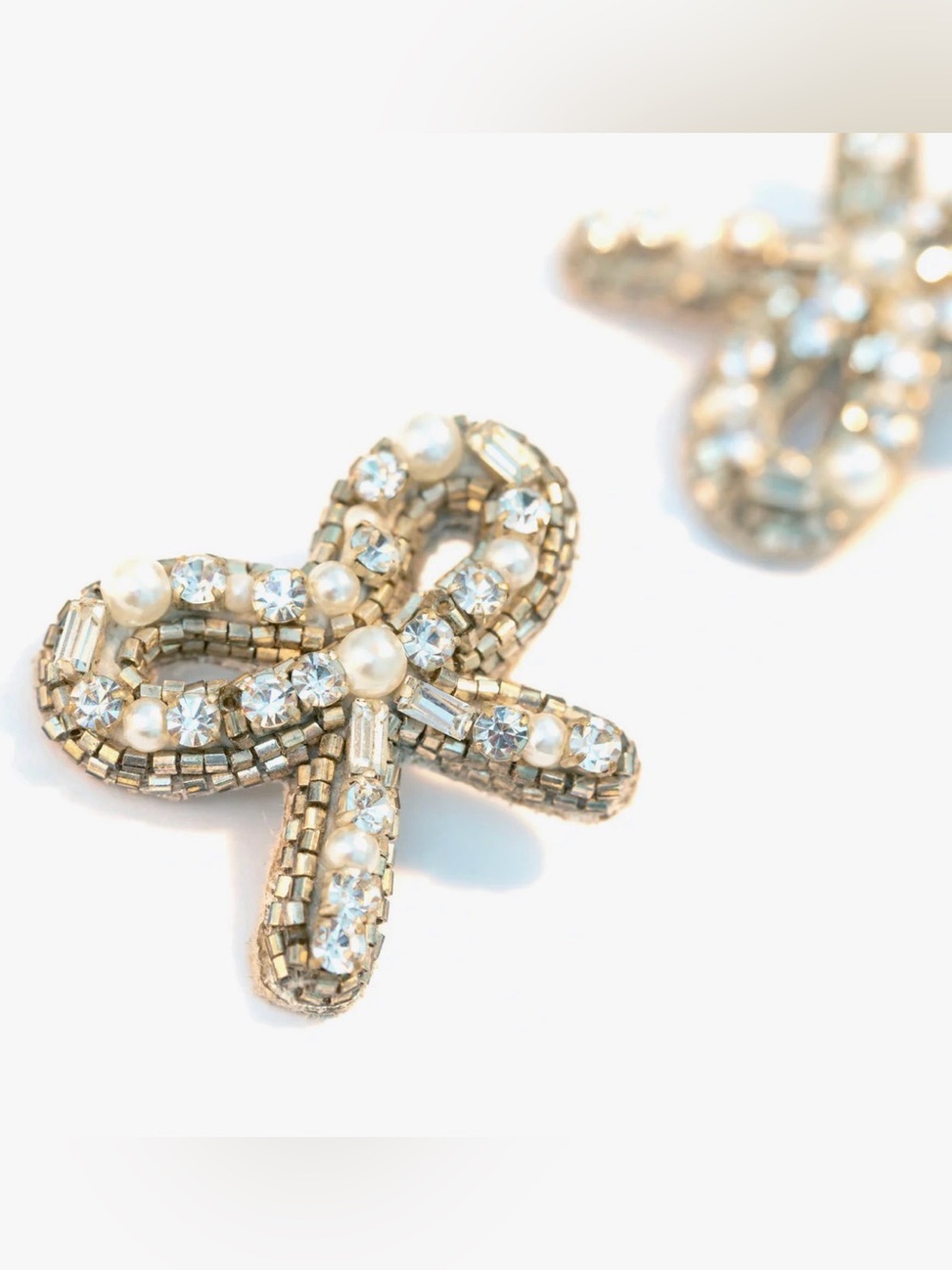 Deepa Gurnani Elsa Silver Bow Earrings NWOT